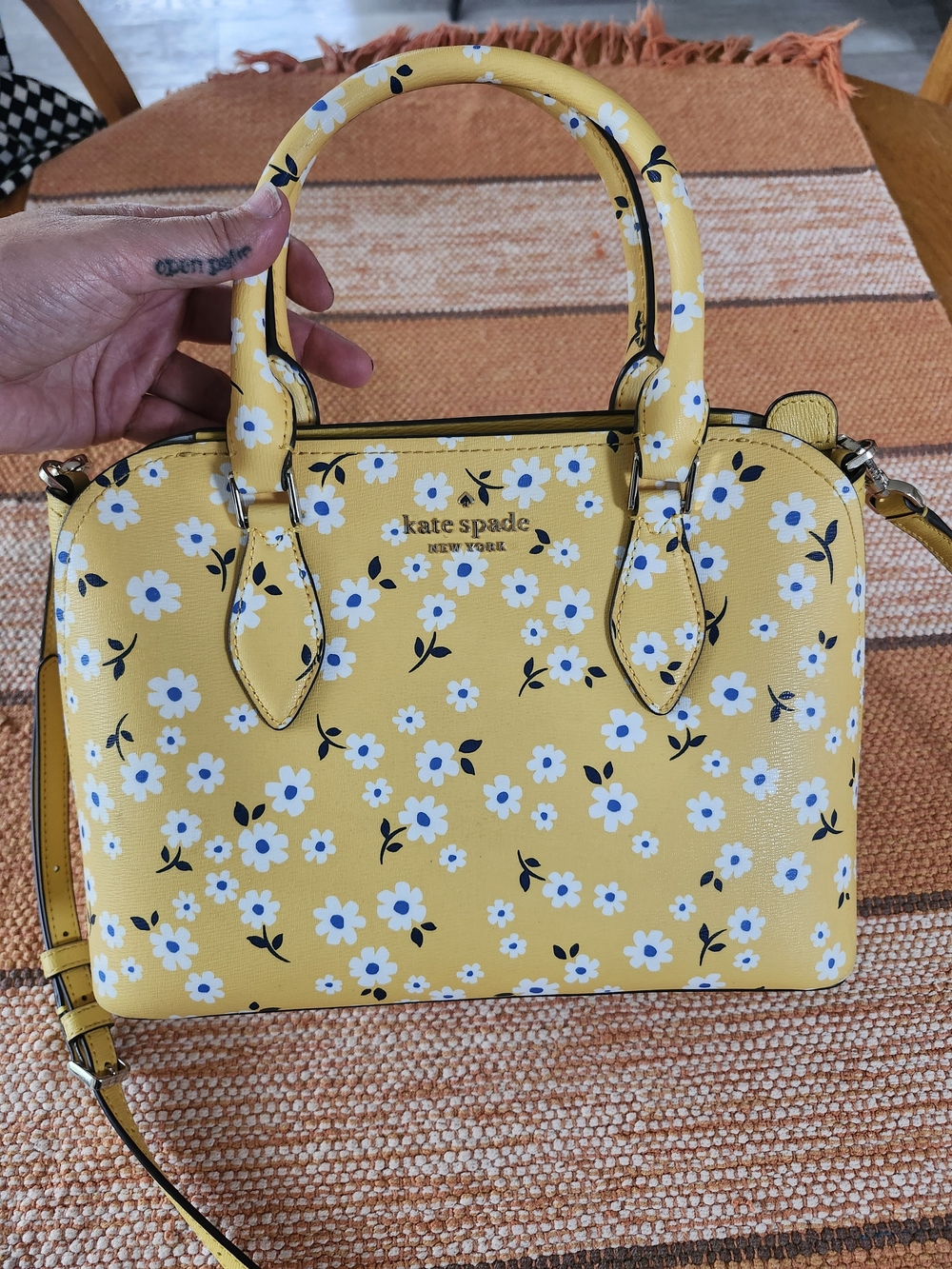 Kate Spade Yellow Daisy Satchel Handbag Purse Gold Hardware